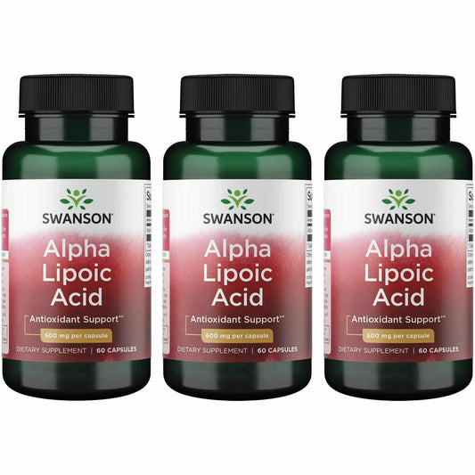 Swanson Alpha Lipoic Acid 600 mg capsules in bottle - 60 count - 3 pack