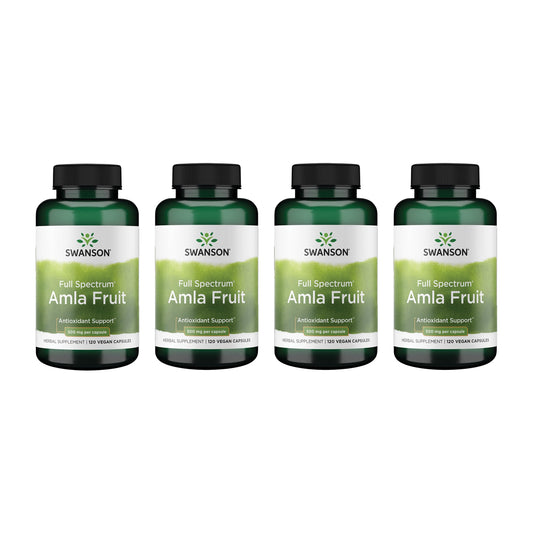Swanson Full Spectrum Amla Fruit 4-Pack packaging with 120 capsules per bottle