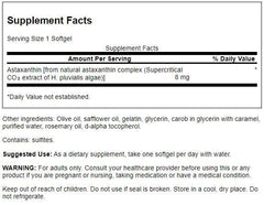 Product label for Swanson Astaxanthin 8 mg 30 sgels