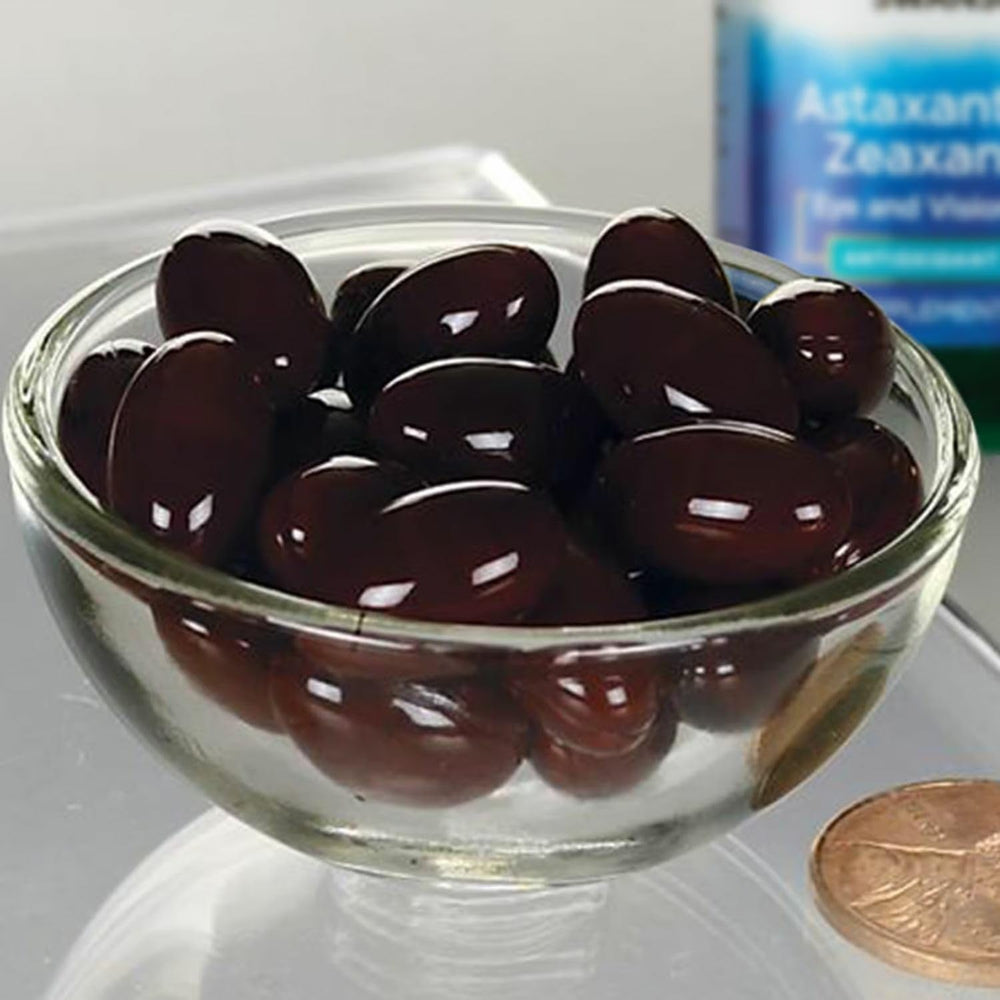 Label graphic showing astaxanthin and zeaxanthin ingredients