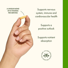 B vitamin capsules arranged with white background