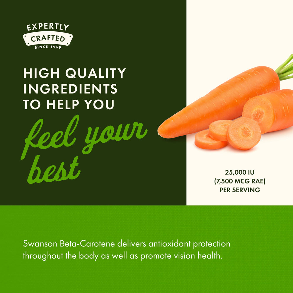 Box and bottle of Swanson Beta-Carotene 100 softgels
