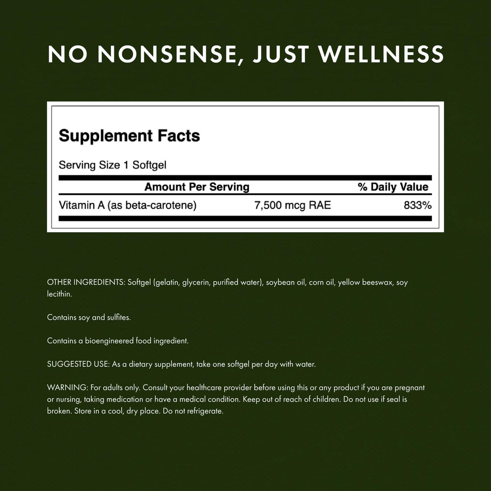 Nutrition label showing 7,500 mcg per softgel