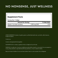 Beta-Carotene supplement details on label