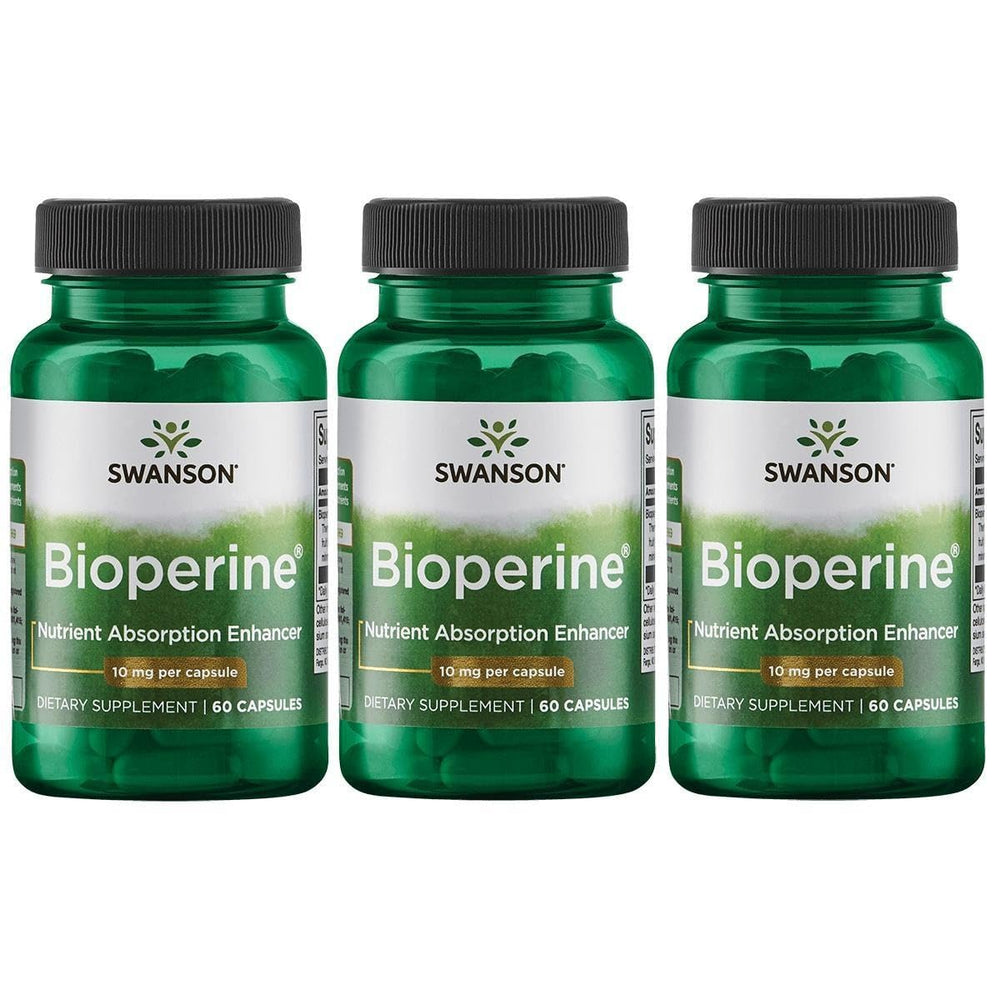 Swanson Bioperine 10 mg 60 capsules bottle – 3 pack, front view