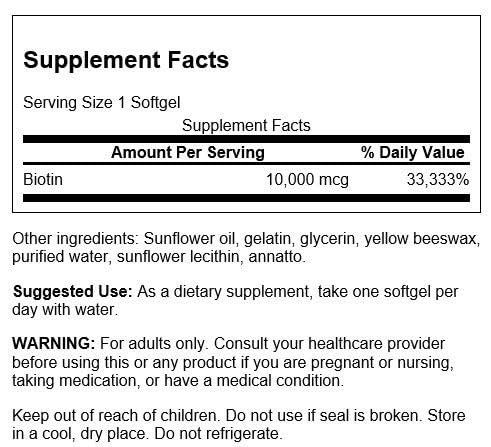 Swanson Biotin 10000 mcg 60 Sgels packaging label