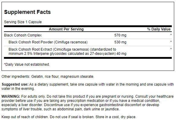 Swanson Black Cohosh standardized 20 mg capsules - image 2
