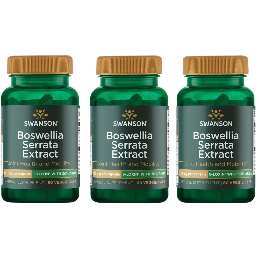 Swanson Boswellia bottle closeup with 125 mg veggie capsules for daily supplement routine.
