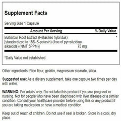 Close-up of Swanson Butterbur Extract label showing 75 mg standardization