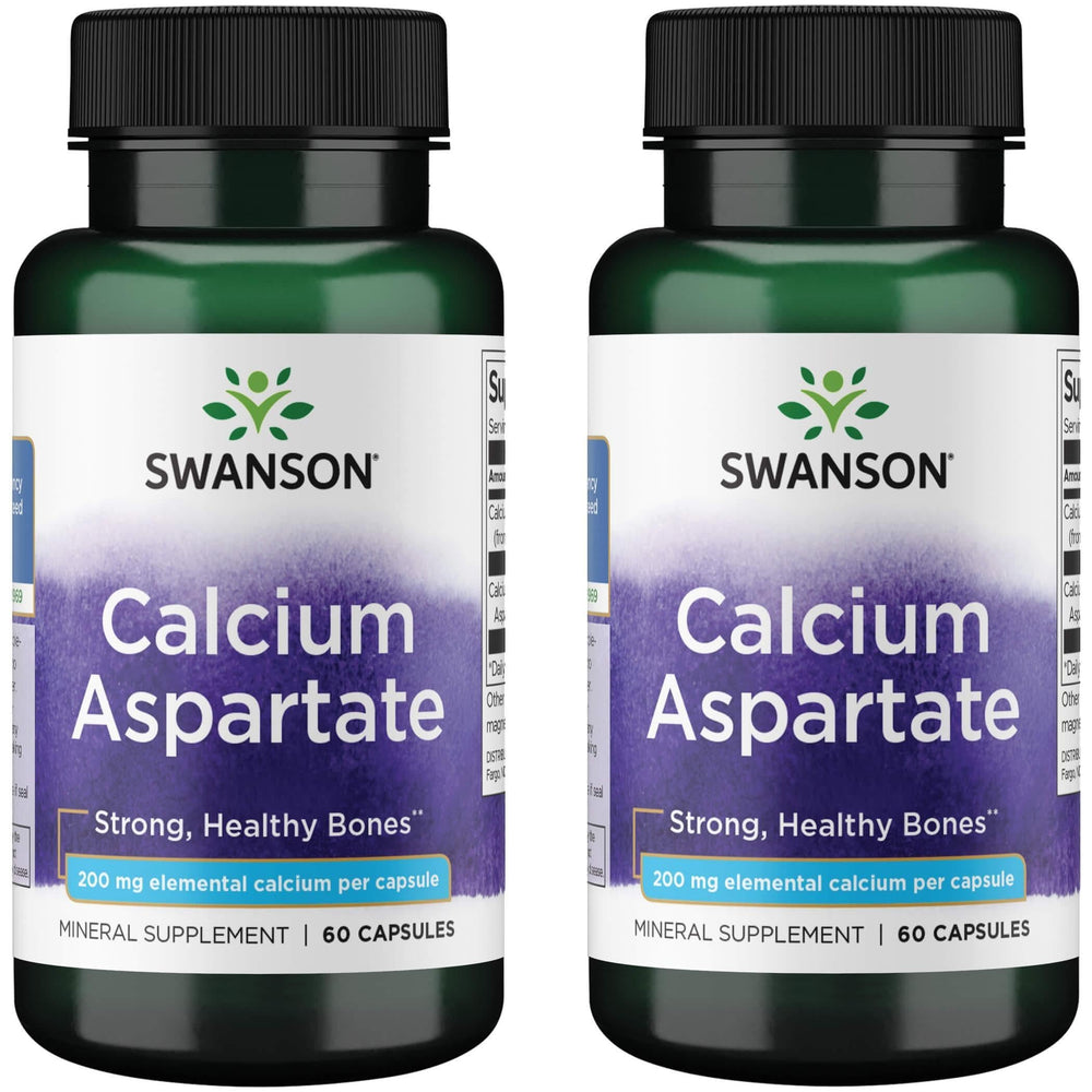 Bottle of Swanson Calcium Aspartate 60 capsules (200 mg each) – 2-pack