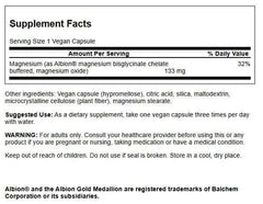 Front view of Swanson magnesium glycinate bottle label