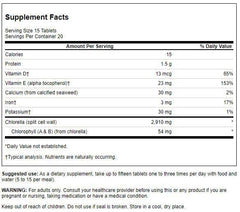 Close-up of Swanson Chlorella 194 mg 300 Tabs packaging