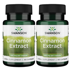 Swanson Cinnamon Extract 250mg bottle - 90 capsules (2 pack) front view