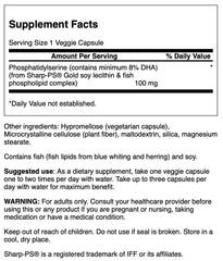 Close-up of Swanson PS with DHA 100 mg 30 capsules bottle label