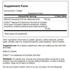 Supplement facts panel for CoQ10 and tocotrienols
