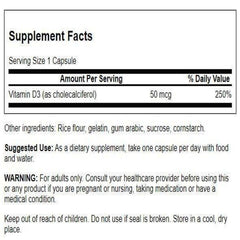 Close-up of Swanson D3 2000 IU label