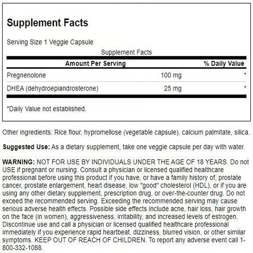 Side view of Swanson DHEA and Pregnenolone Complex bottle