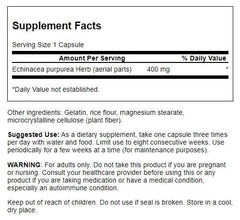 Swanson Echinacea 400 mg bottle - label close-up