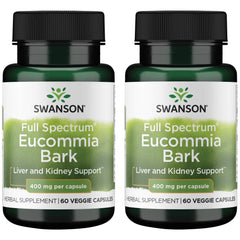 Swanson Full Spectrum Eucommia Bark 400 mg vegan capsule bottle - front view