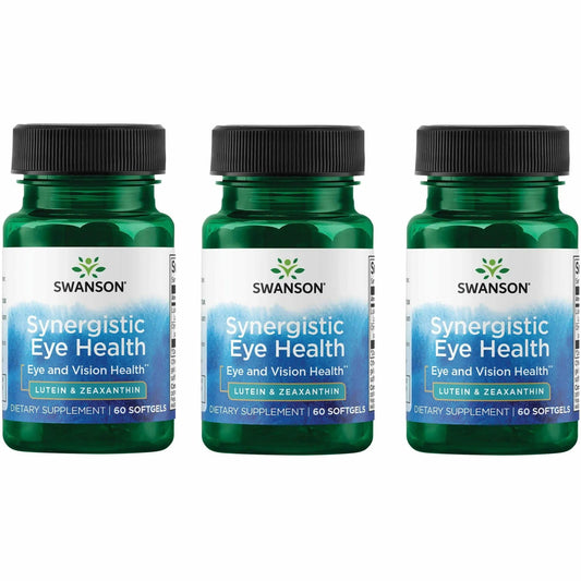 A bottle of Swanson Lutein and Zeaxanthin Synergistic Eye Health supplement