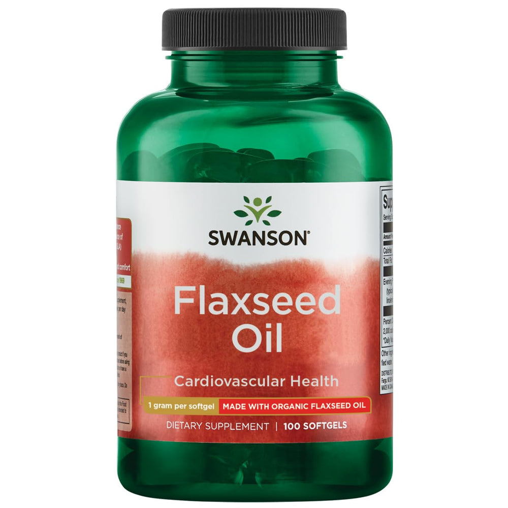 Bottle of Swanson Flaxseed Oil Omegatru 1000 mg - 100 softgels