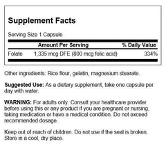 Close-up of Swanson Folic Acid 800 mcg bottle and label