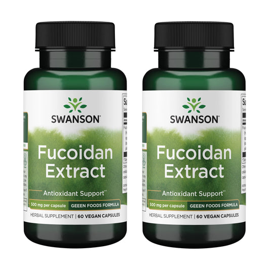 Swanson Fucoidan Extract 500mg capsules (60 per bottle) in a 2-pack