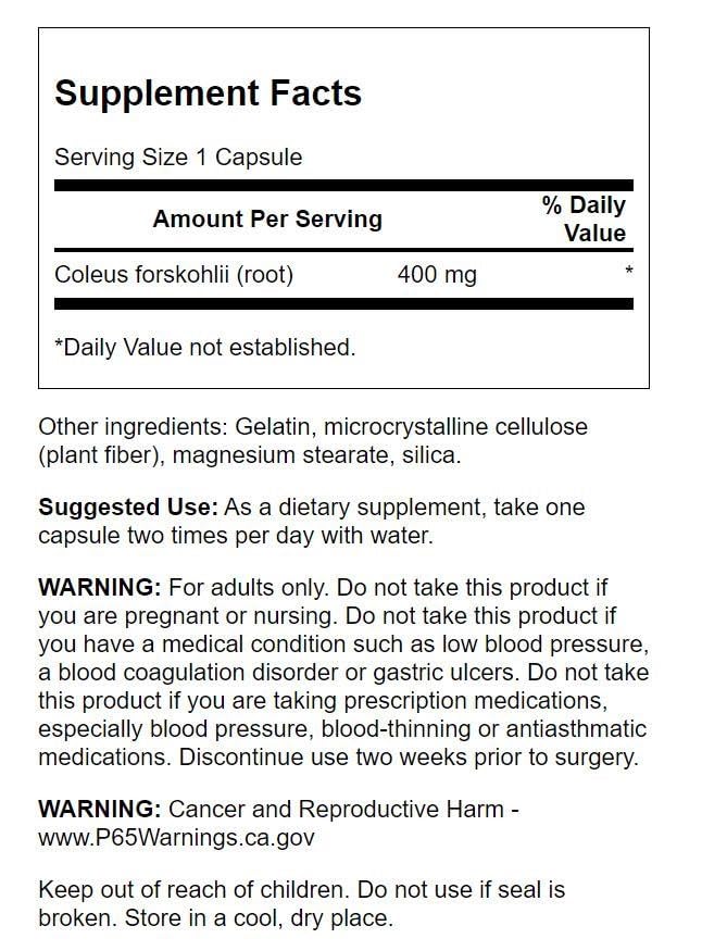 Capsules of Swanson Full Spectrum Coleus Forskohlii 400 mg