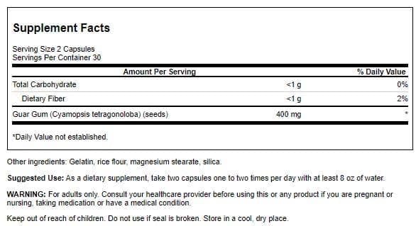 Swanson Full Spectrum Guar Gum 400 mg bottle – label detail