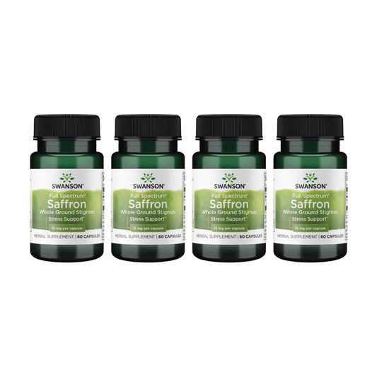 Swanson Full Spectrum Saffron 4-pack bottle with 60 veggie capsules
