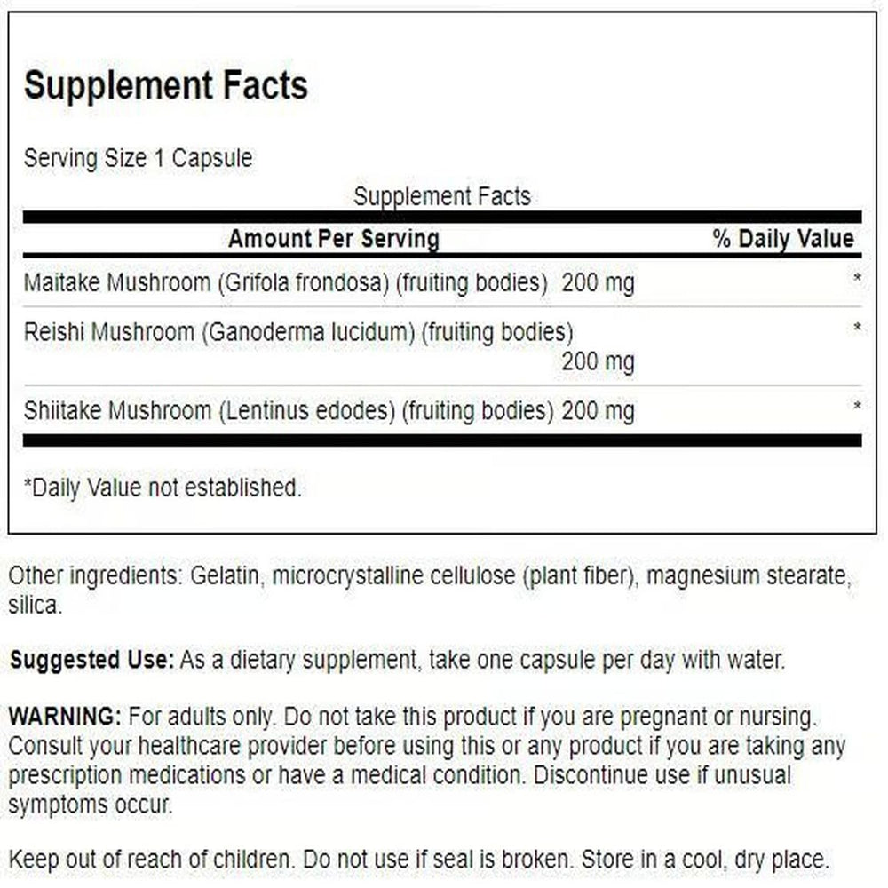 Back view of Swanson Triple Mushroom Complex with supplement facts