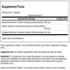 Back view of Swanson Triple Mushroom Complex with supplement facts