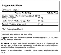 Swanson Full Spectrum Turmeric Hawthorn & Cayenne 60 Capsules - supplement facts label