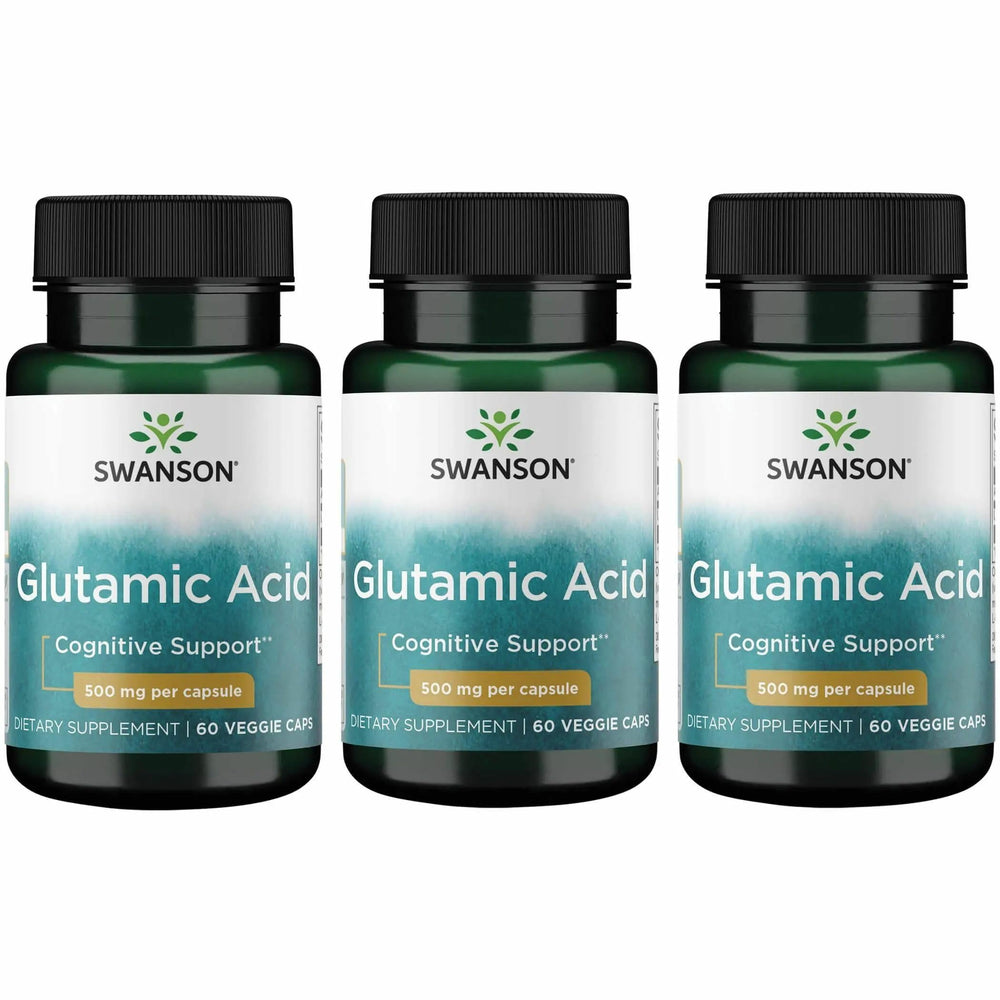 Swanson Glutamic Acid 500 mg 3-pack bottle