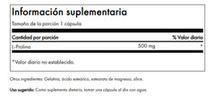 Close-up of Swanson L-Proline 500 mg capsules highlighting collagen and connective tissue support