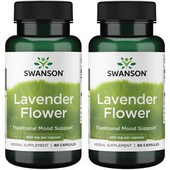Swanson Lavender Flower Herbal Supplement bottle: 60 capsules, 400 mg per capsule, 2-pack