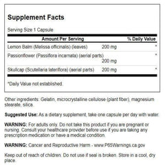 Capsules of Swanson Lemon Balm Passion Flower Skullcap Complex