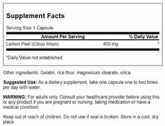 Swanson Lemon Peel 400 Milligrams bottle back with label