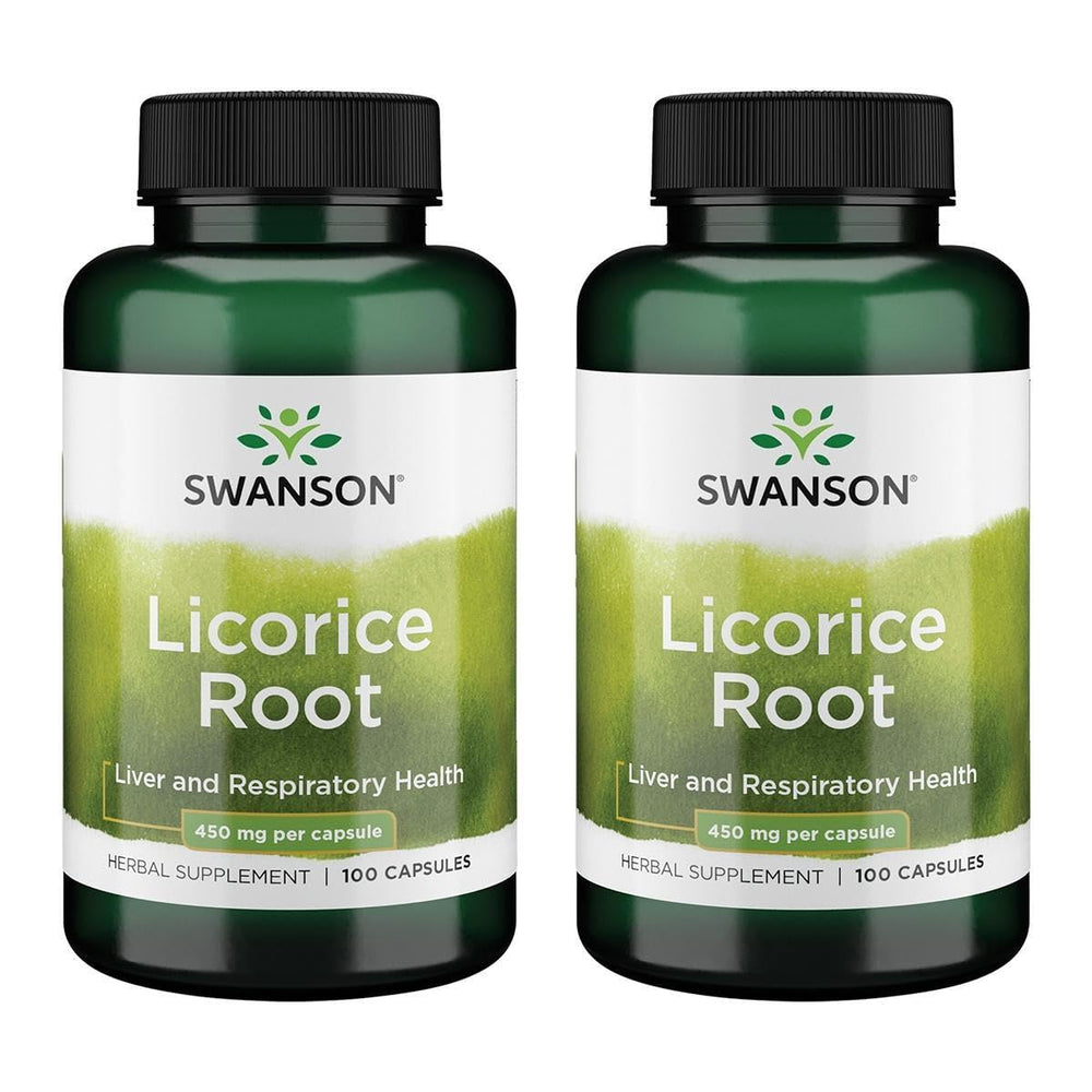 Swanson Licorice Root 450 mg 100 Caps (2 Pack) bottle - front view