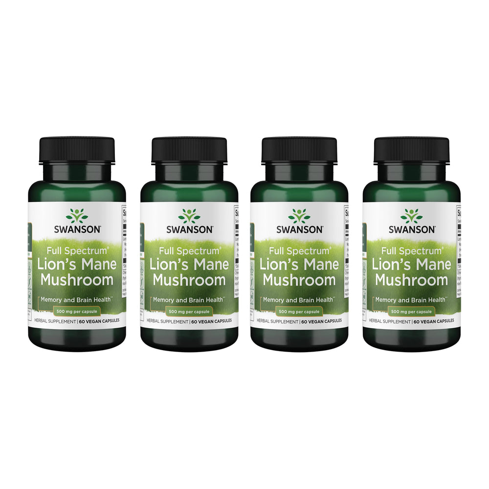 Swanson Lion's Mane capsules in bottle highlighting focus support for daily tasks