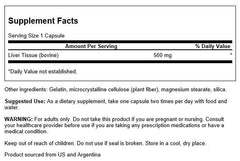 Close-up of Swanson Liver Glandular 500 Milligrams capsules