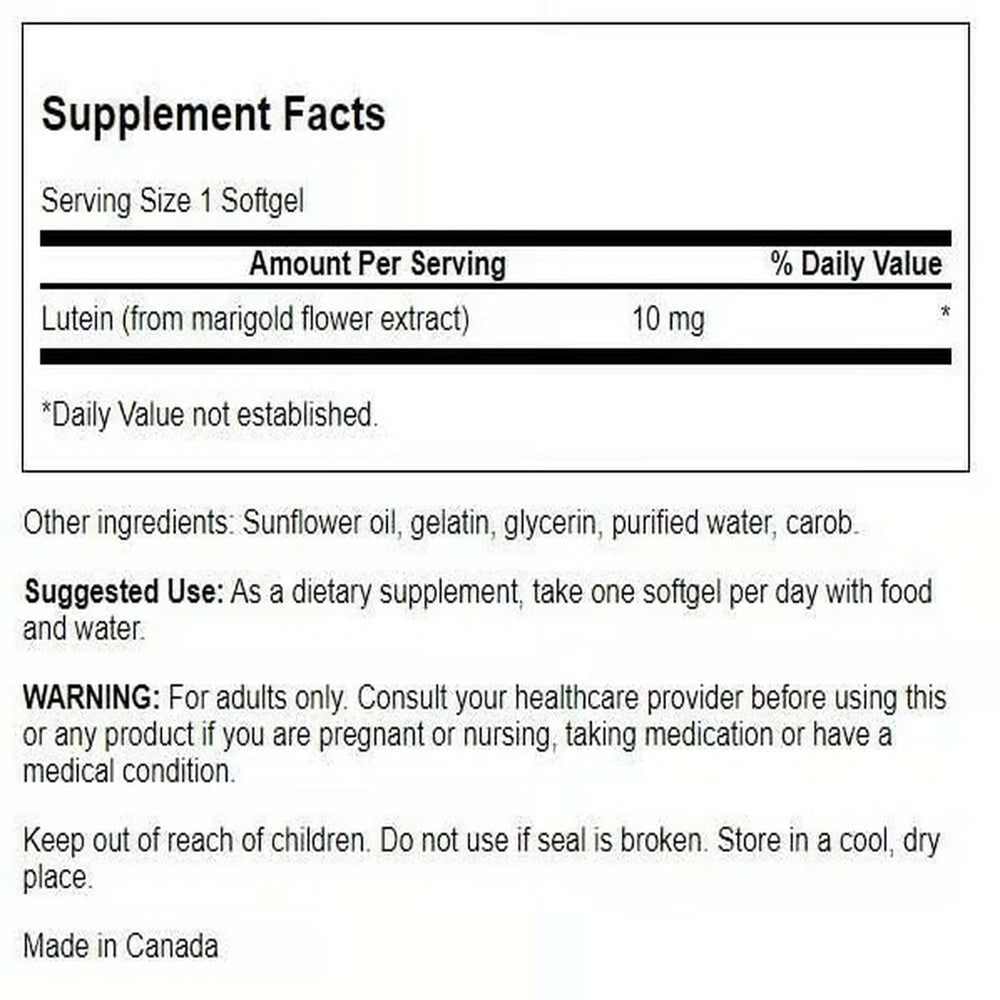 Swanson Lutein 10 mg bottle back label