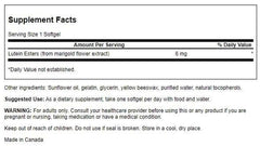 Supplement facts label for Swanson Lutein 6 Milligrams 100 sgels
