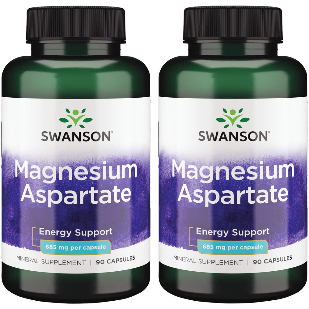 Swanson Magnesium Aspartate 685 mg bottle, 90 capsules, 2-pack packaging