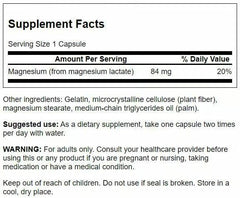 Close-up of magnesium lactate capsule showing elemental magnesium