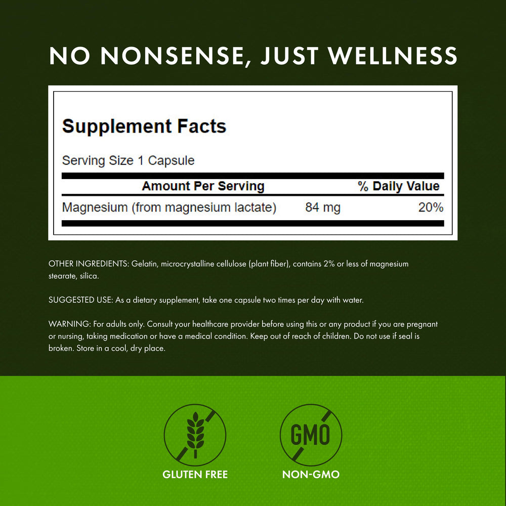 Non-GMO and gluten-free Swanson Magnesium Lactate