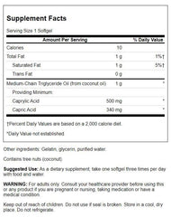 Close-up of Swanson MCT Pure 1000 mg Softgels label