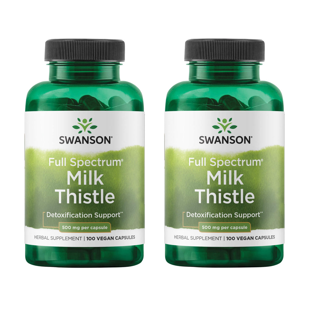 Bottle label showing Swanson Milk Thistle - 100 capsules, 500 mg