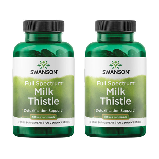Bottle label showing Swanson Milk Thistle - 100 capsules, 500 mg