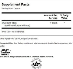 Close-up of Swanson MSM 1000 mg bottle label